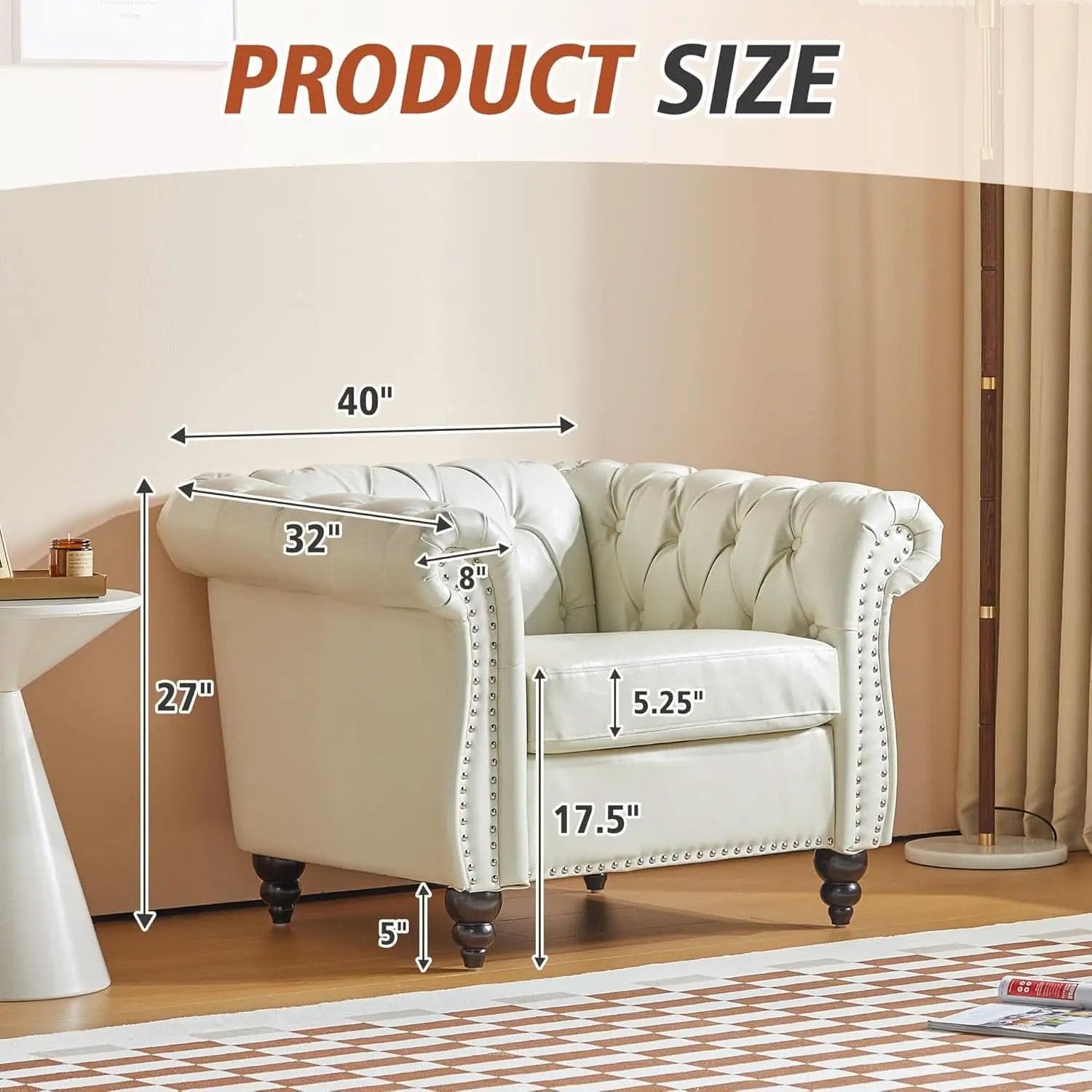 3 Piece Living Room Set Chesterfield Faux Leather Sofa Loveseat Chair White With Scroll Arms And Nailhead from PriceLows™