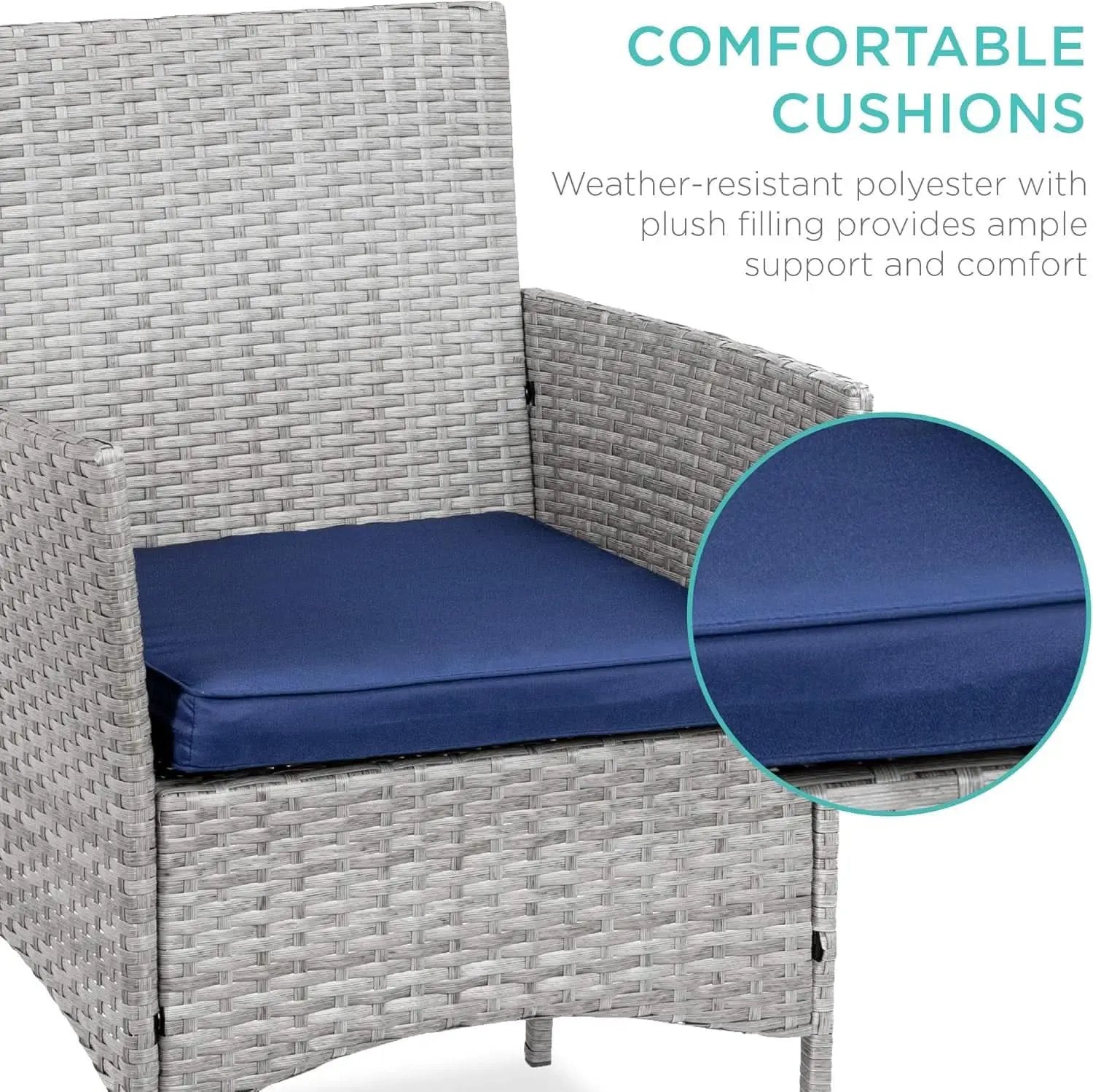 3-Piece Outdoor Wicker Bistro Set Gray and Navy Patio Furniture from PriceLows™