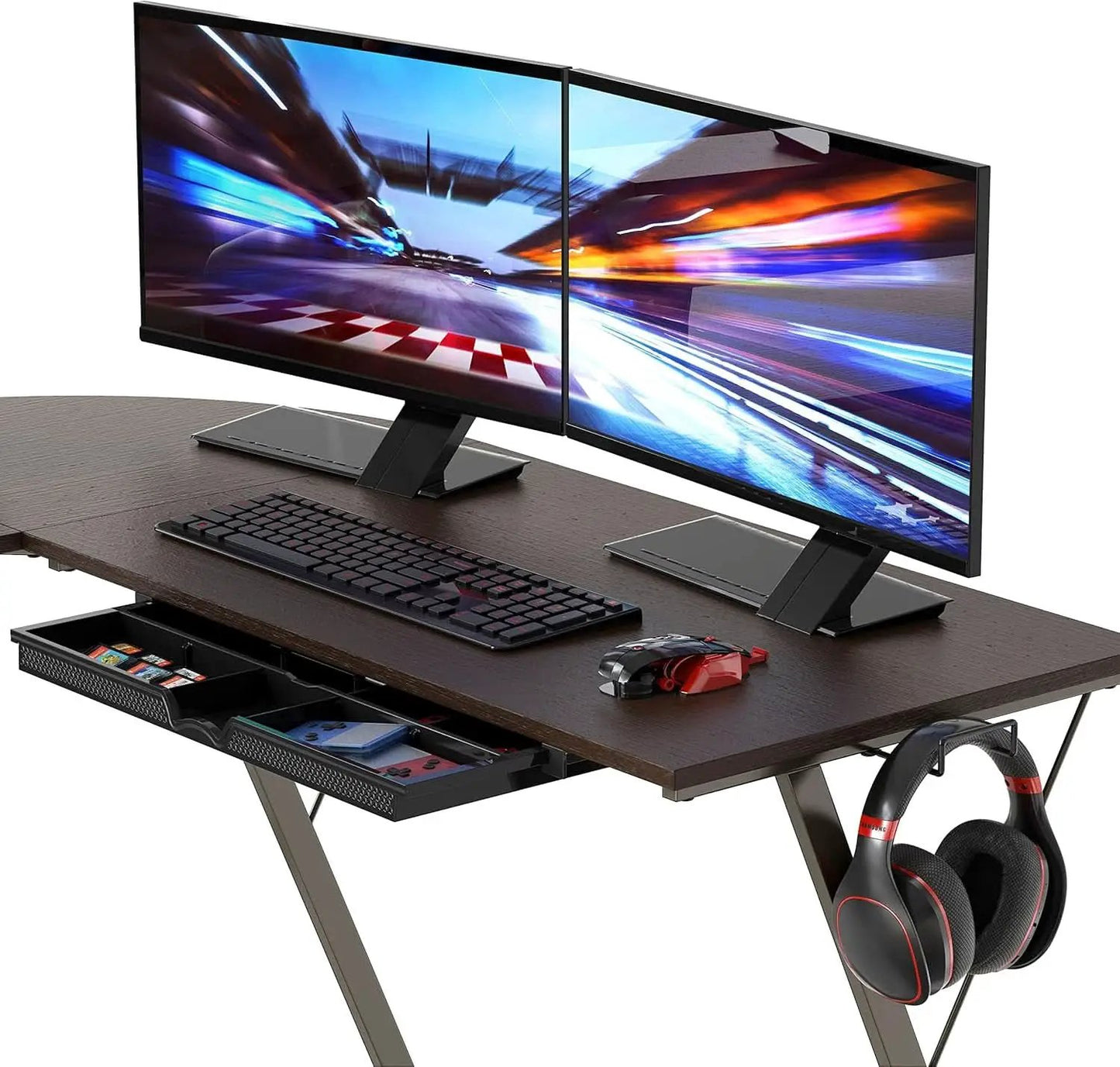 Vista L Shaped Desk With Removable Monitor Stand Espresso from PriceLows™