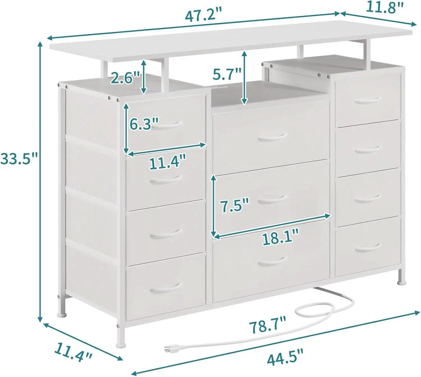 11 Drawer Dresser With Fabric Drawers And Charging Station For Bedroom Storage And Organization from PriceLows™