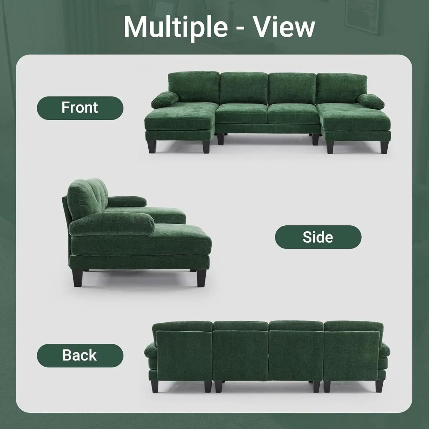 Forest Green 110 Inch U Shape Sectional Couch Double Chaise from PriceLows™