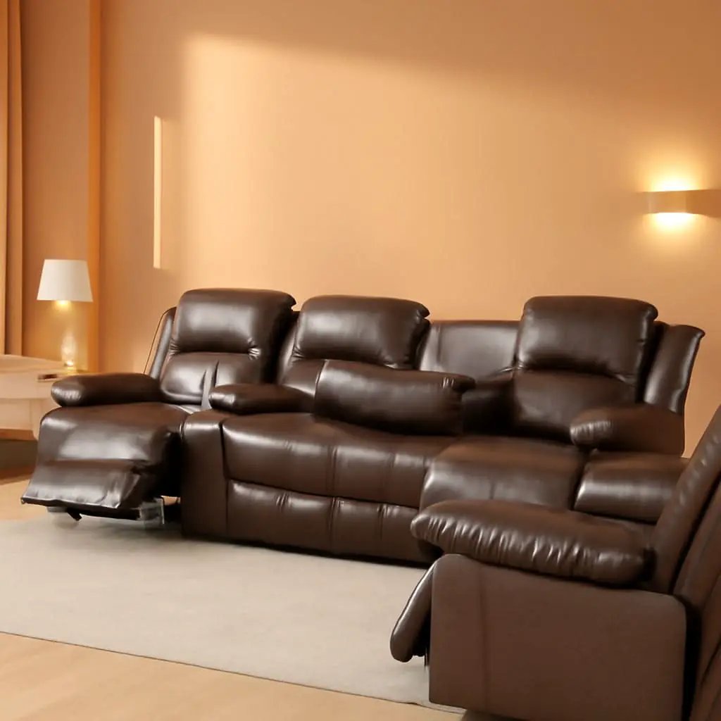 Brown Bonded Leather Manual Reclining Living Room Sofa Set from PriceLows™