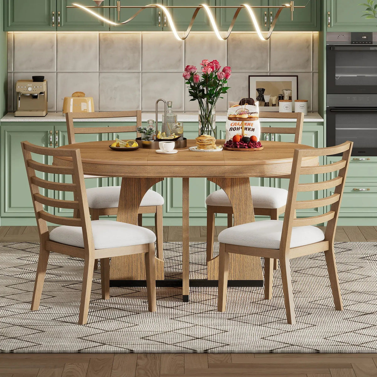 Round Dining Table Set | Extendable Top | 4 Chairs Included | 4 Seater