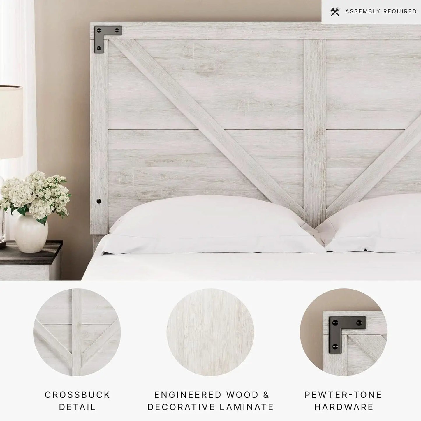 Modern Farmhouse Queen Headboard with Crossbuck Styling from PriceLows™