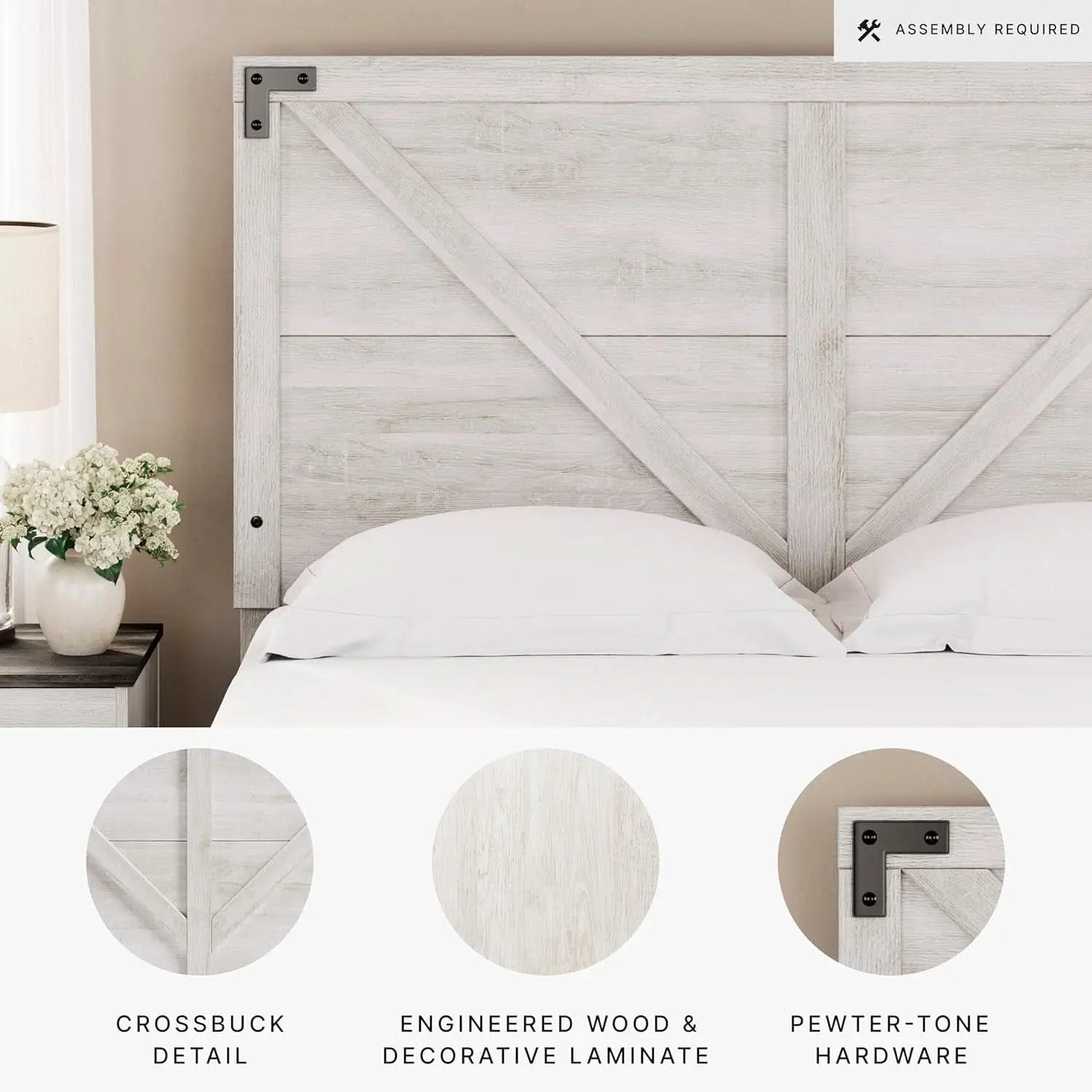 Modern Farmhouse Queen Headboard with Crossbuck Styling from PriceLows™