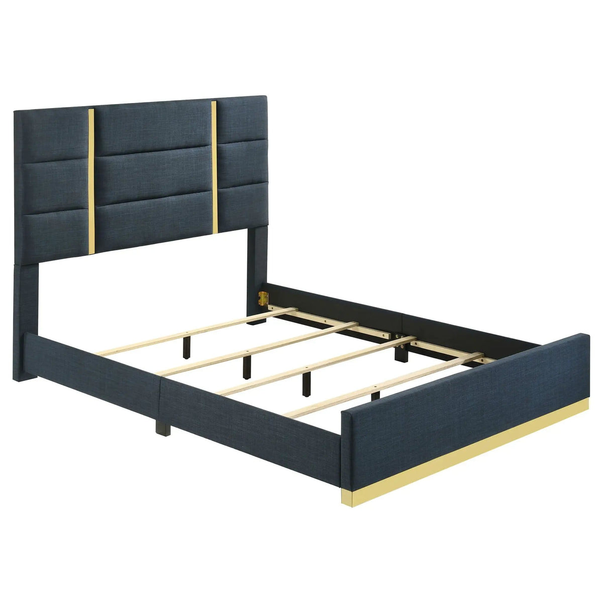 Ines 56-inch Fabric Upholstered Queen Panel Bed | 64.25 x 87.25 x 56.25 in | Fabric & Acrylic | Navy
