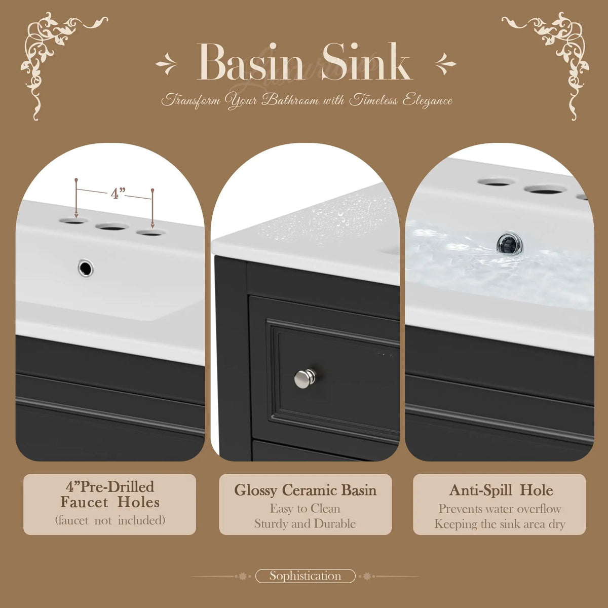 Bathroom Vanity With Medicine Cabinet | 4 Extension Drawers | Adjustable Shelf Mirror | Solid Wood Frame