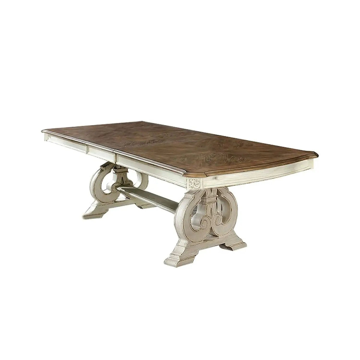 Rustic Dining Set | 96 Inch Table | Upholstered Chairs | Intricate Wood Inlay Details