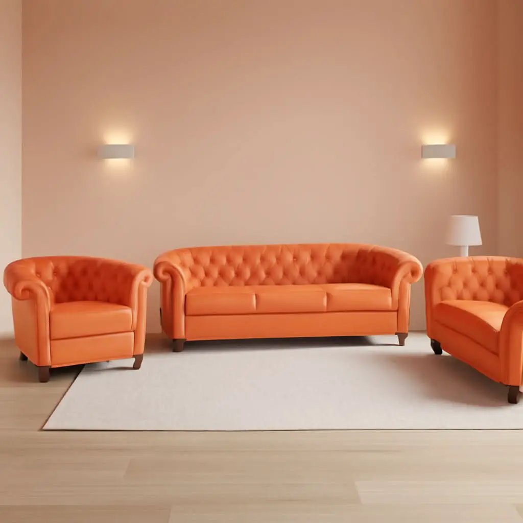 3 Piece Orange Velvet Living Room Sofa Set Includes Loveseat And Club Chair Durable Upholstery from PriceLows™