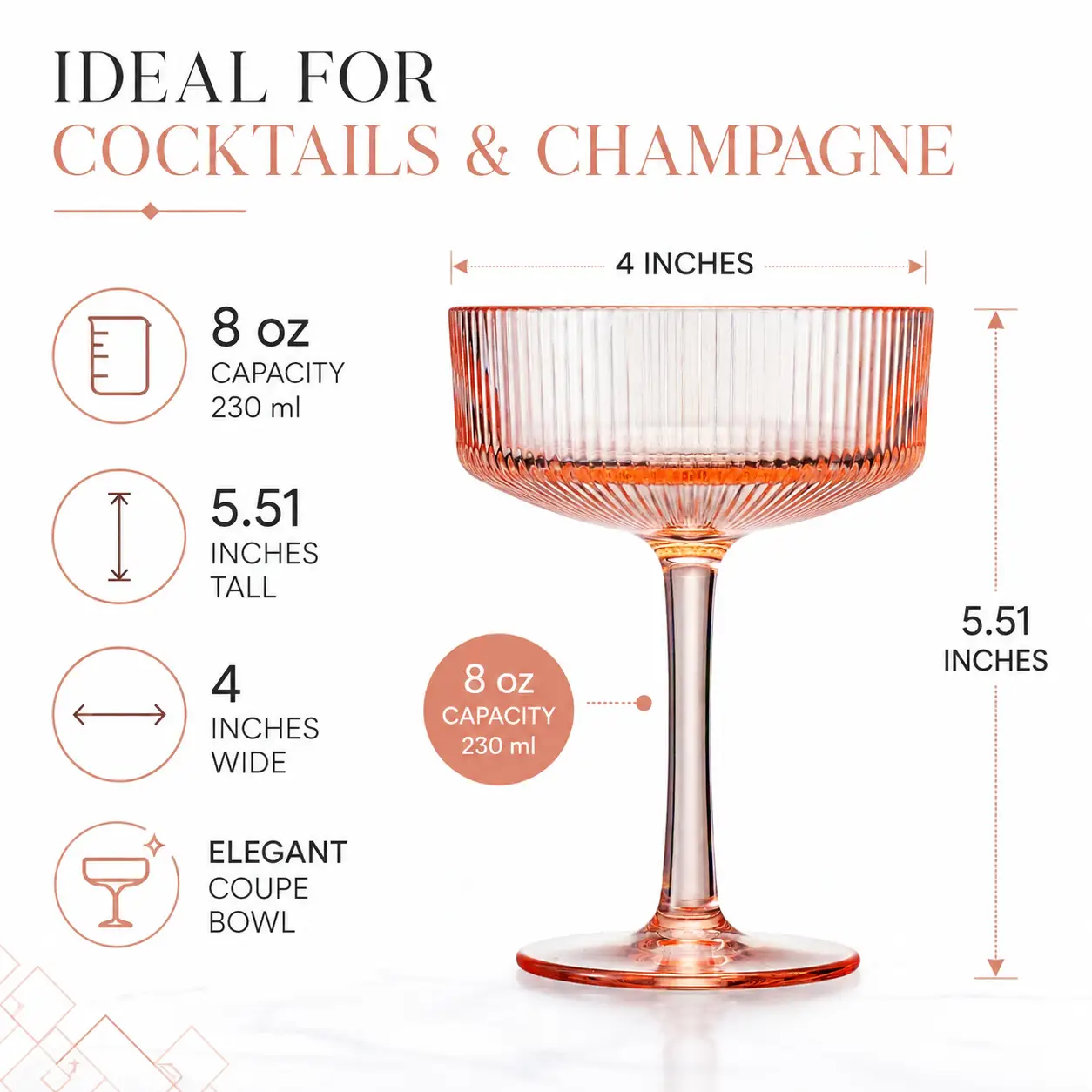 Madrid Acrylic Champagne Coupe Cocktail Glassware, Set of 4