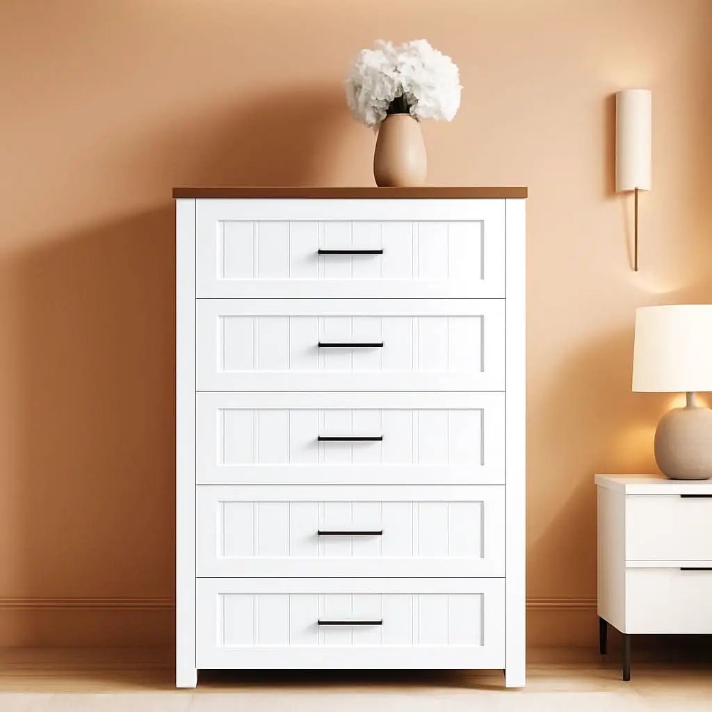 Five Drawer Dresser 44.9 Inch Tall PowderCoatWhite from PriceLows™