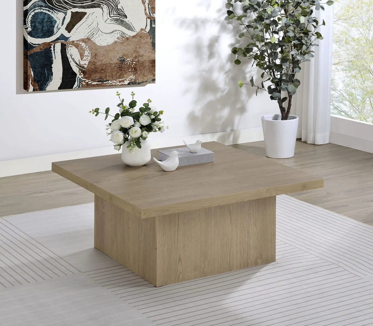 Devar Square Engineered Wood Cocktail Coffee Table Latte | 35.5 x 35.5 x 16.25 in | Engineered Wood & Veneer | Living Room