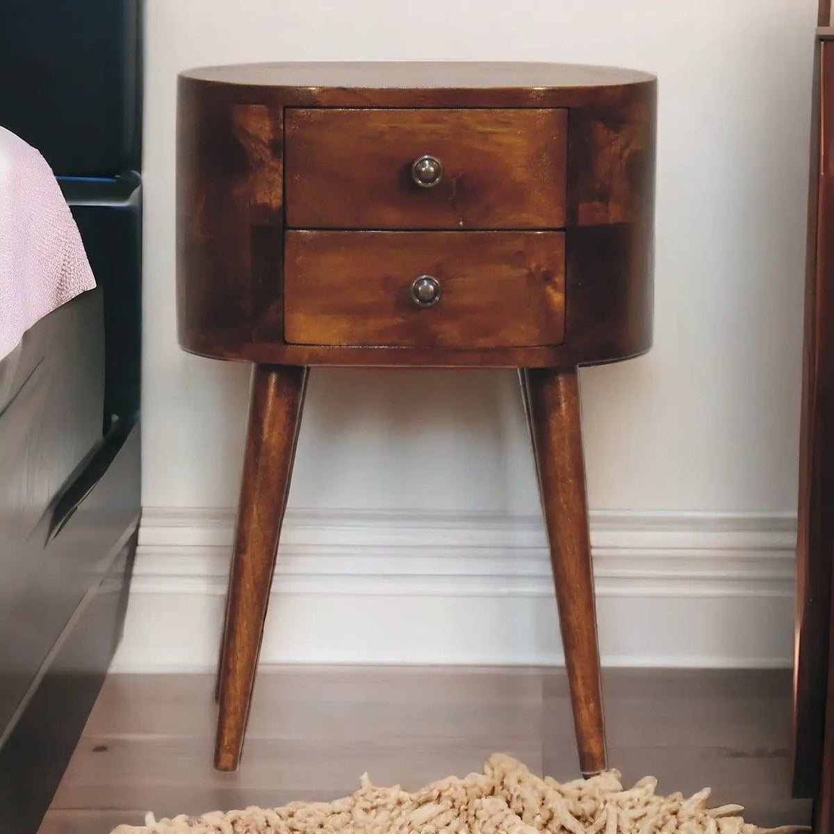 Mini Rounded Nightstand Chestnut | 13.78 x 9.84 x 19.69 in | Mango Wood & Brass | Bedroom