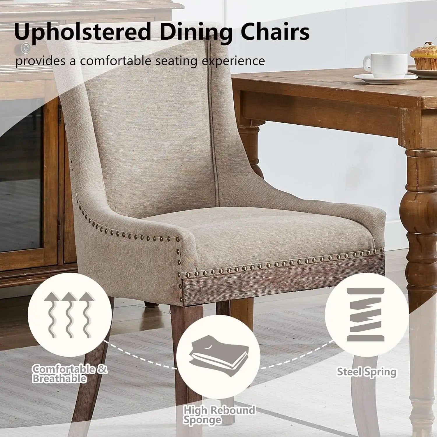 Modern Dining Chairs Tan Upholstered Fabric Set Of 2 from PriceLows™
