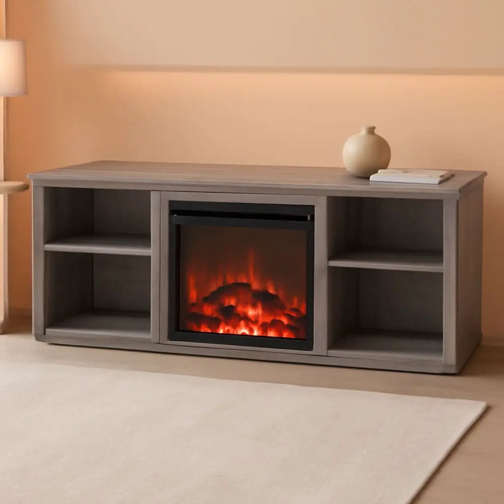 70 Inch TV Stand With Electric Fireplace In French Oak Grey from PriceLows™