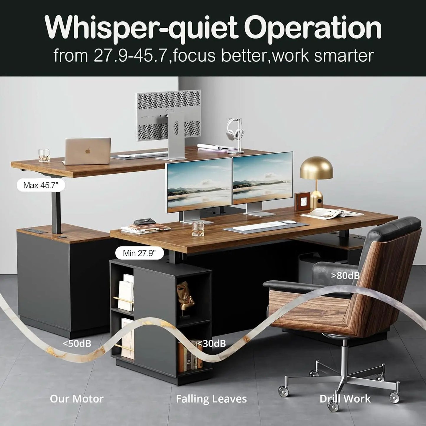 Walnut Seventy OneInch Height Adjustable Standing Desk Cabinets from PriceLows™