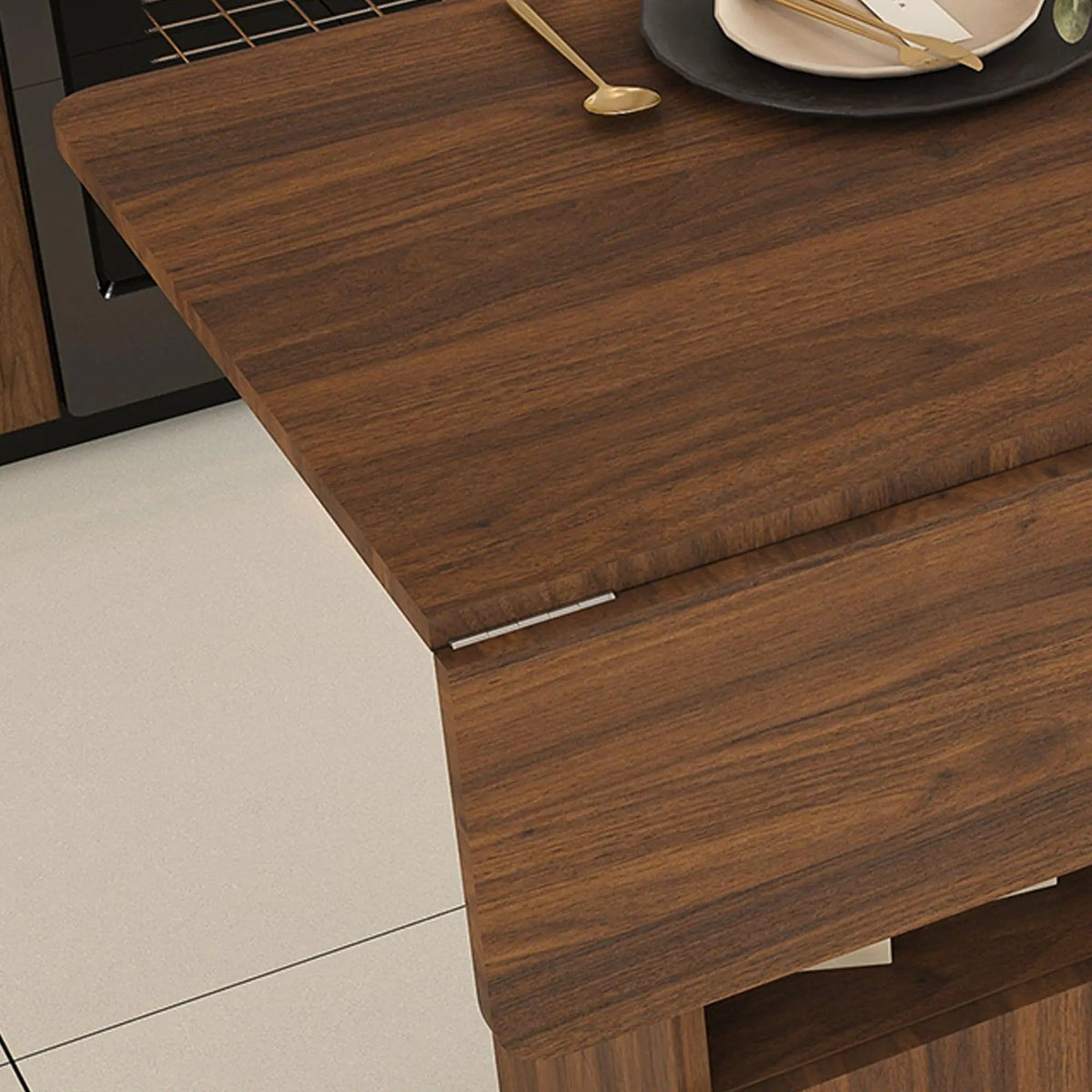 Multi Functional Folding Table With Storage Shelves And Wheels Island | 3 Pieces | Home Furniture | Home