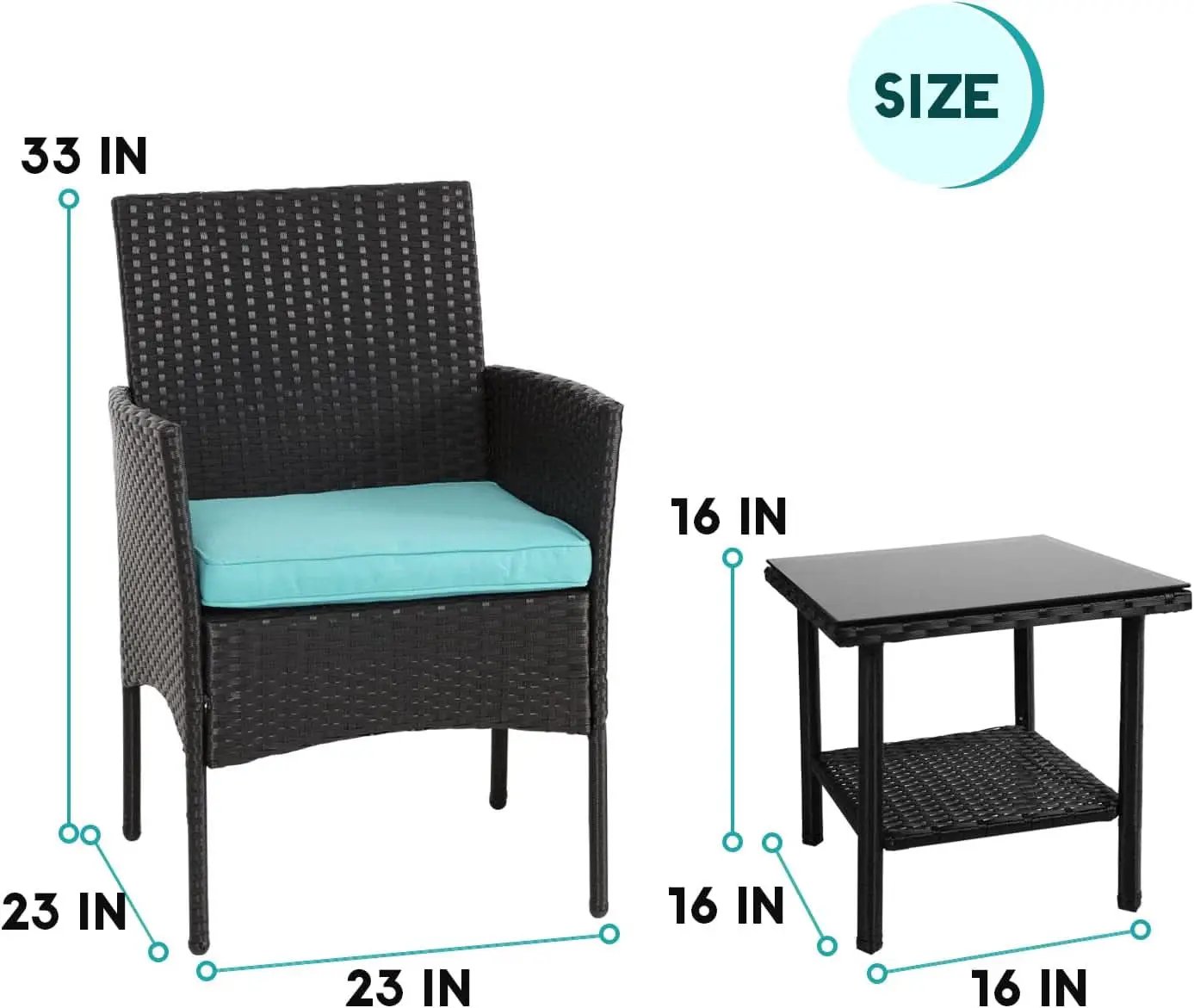 3 Piece Outdoor Patio Furniture Set With 2 Rattan Chairs And Blue Cushions For Porch And Garden from PriceLows™