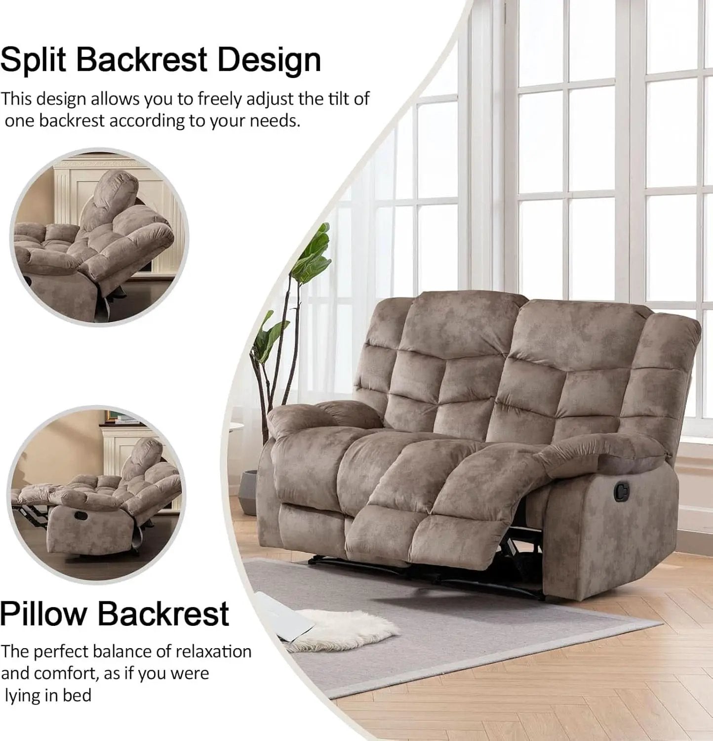 Manual Two Seat Loveseat Recliner Sofa Light Brown from PriceLows™