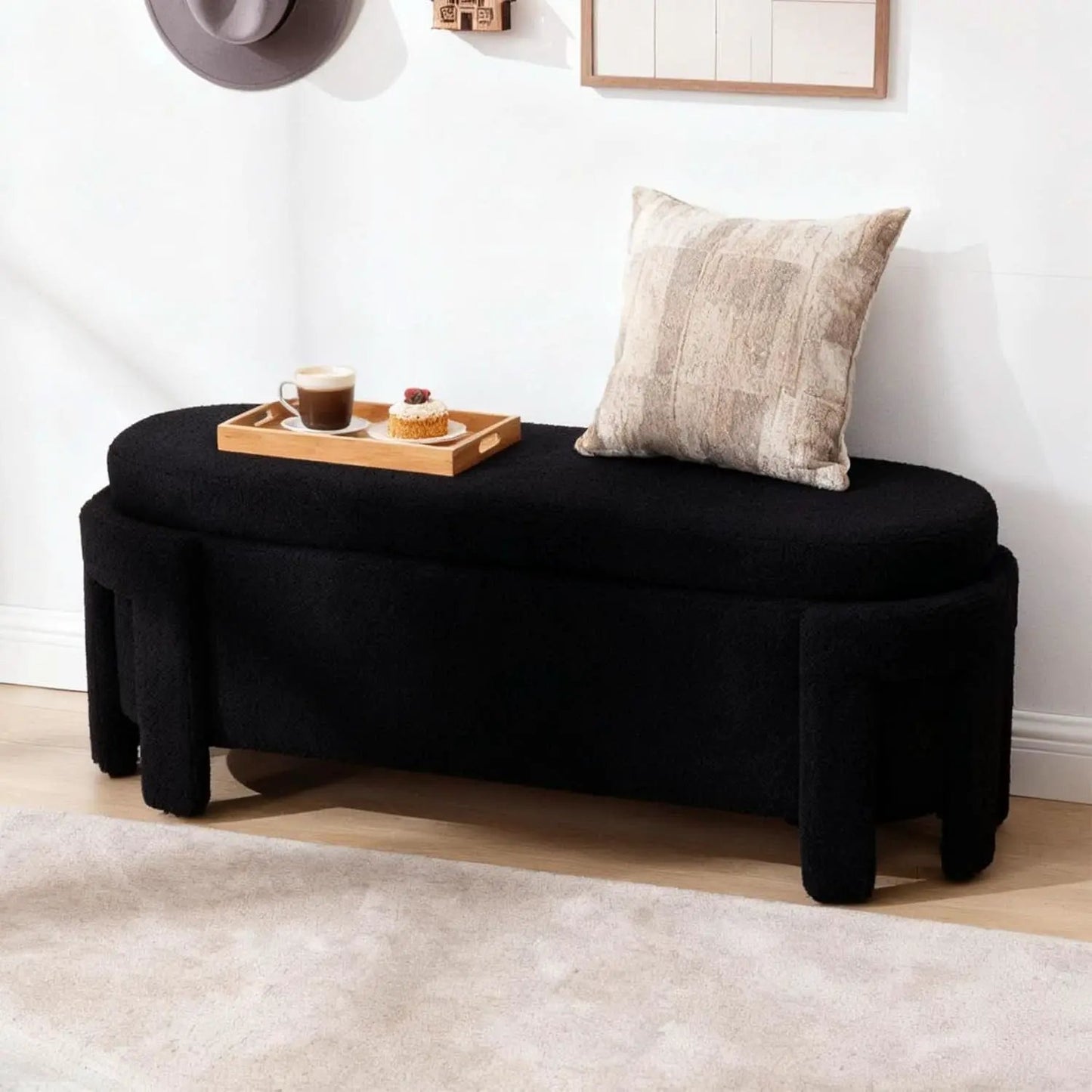 FiftyInch Sherpa Black Upholstered Storage Bench Ottoman from PriceLows™