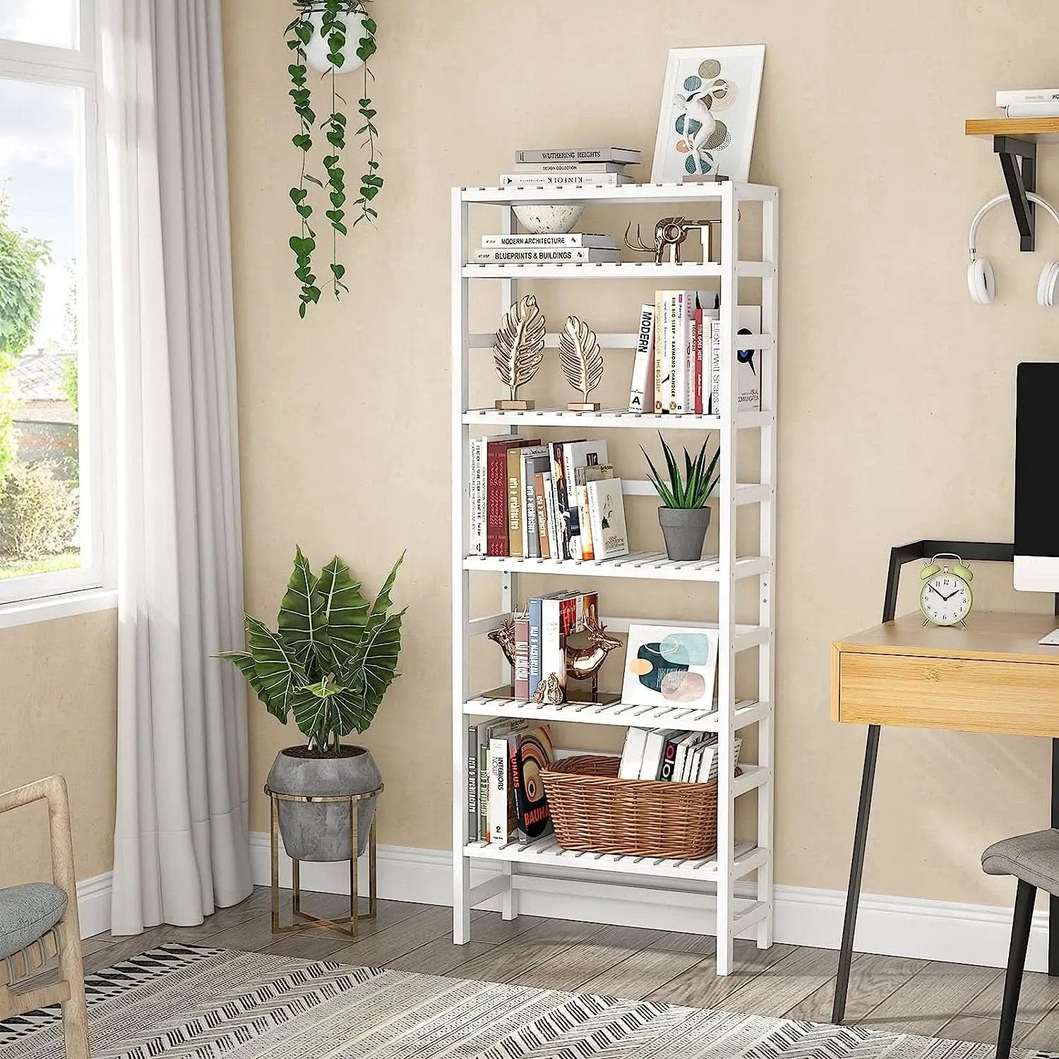 Adjustable 6 Tier Bamboo Bookshelf For Living Room Office Storage from PriceLows™