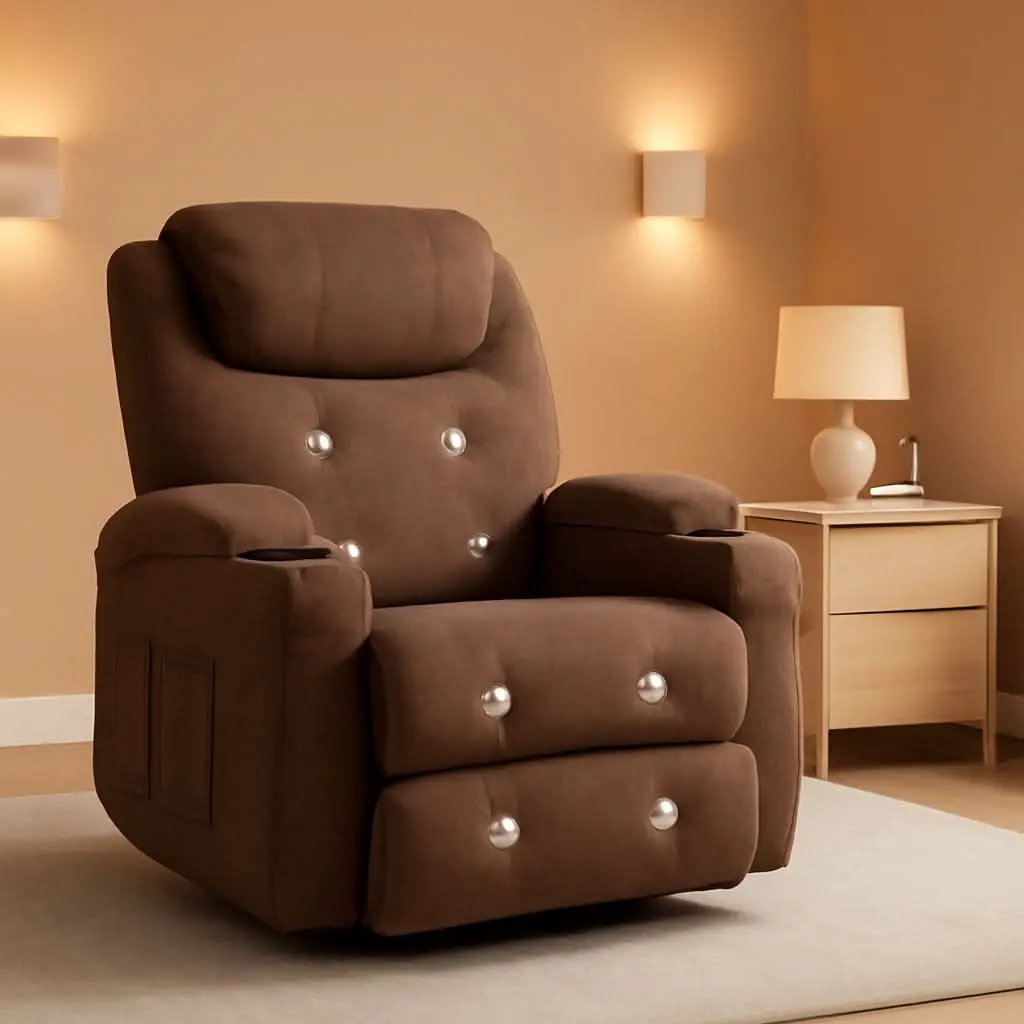 Brown Massage Swivel Recliner Rocking Chair Cup Holders from PriceLows™