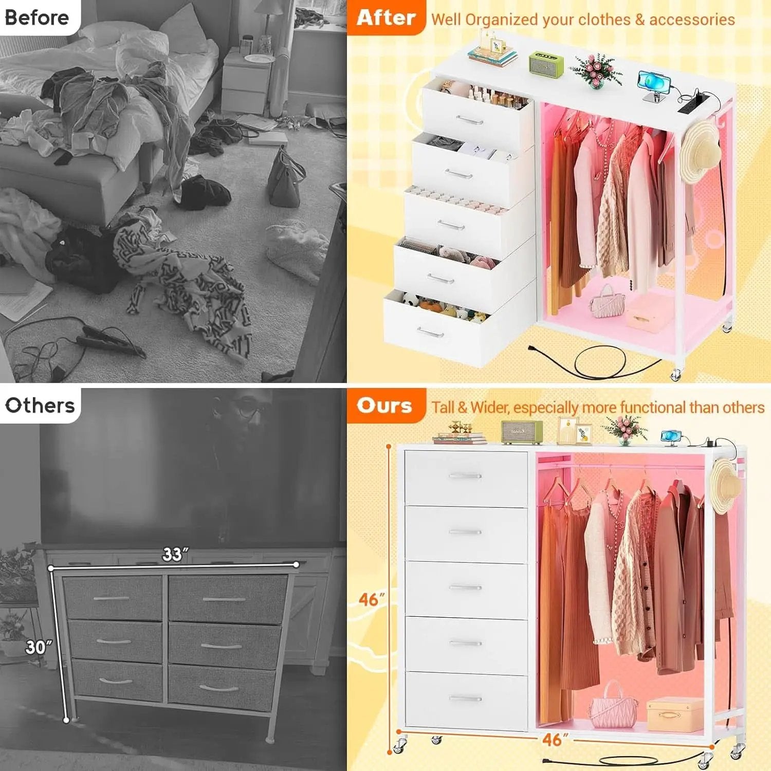White Dresser With Rack And Charging Station Five Drawers from PriceLows™