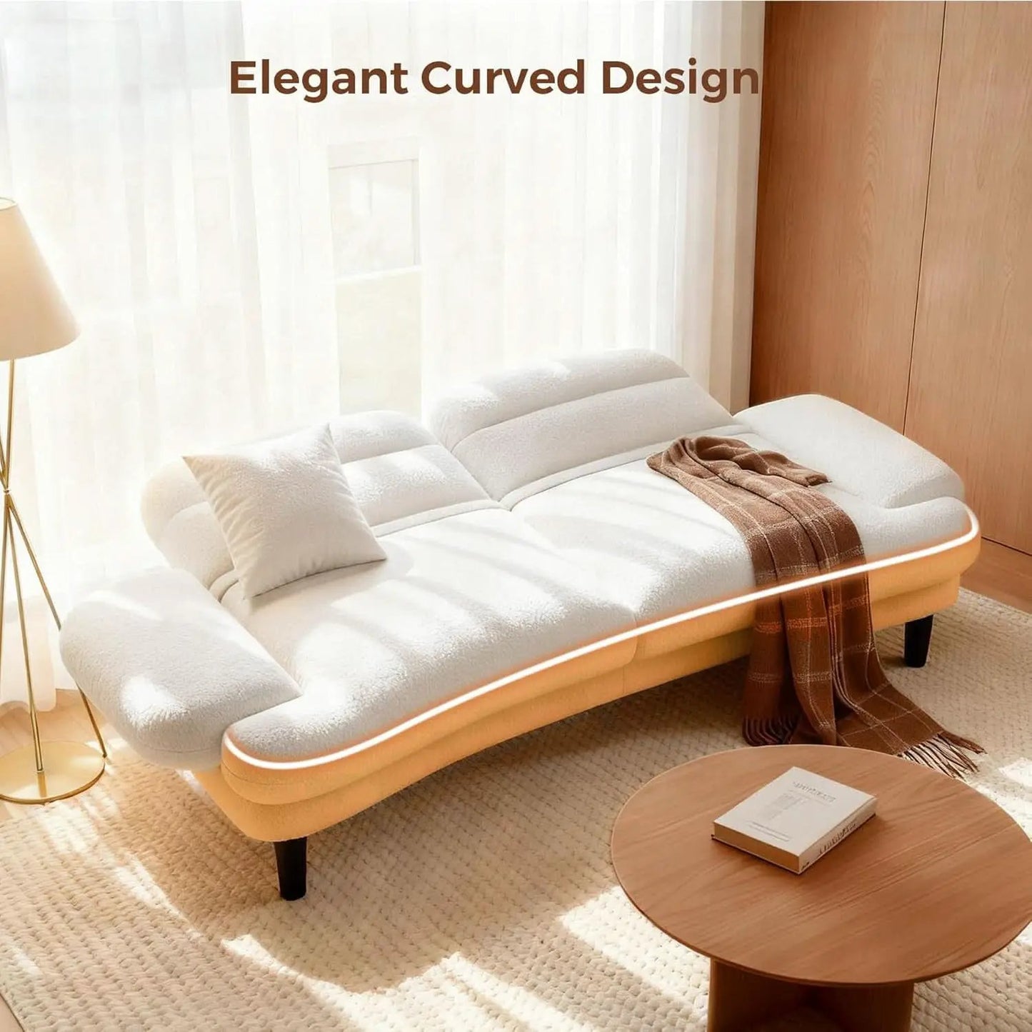 Beige Seventy Nine Inches Futon Sofa Bed Convertible from PriceLows™