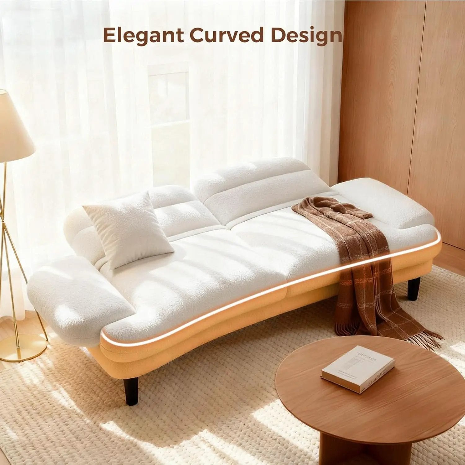 Beige Seventy Nine Inches Futon Sofa Bed Convertible from PriceLows™