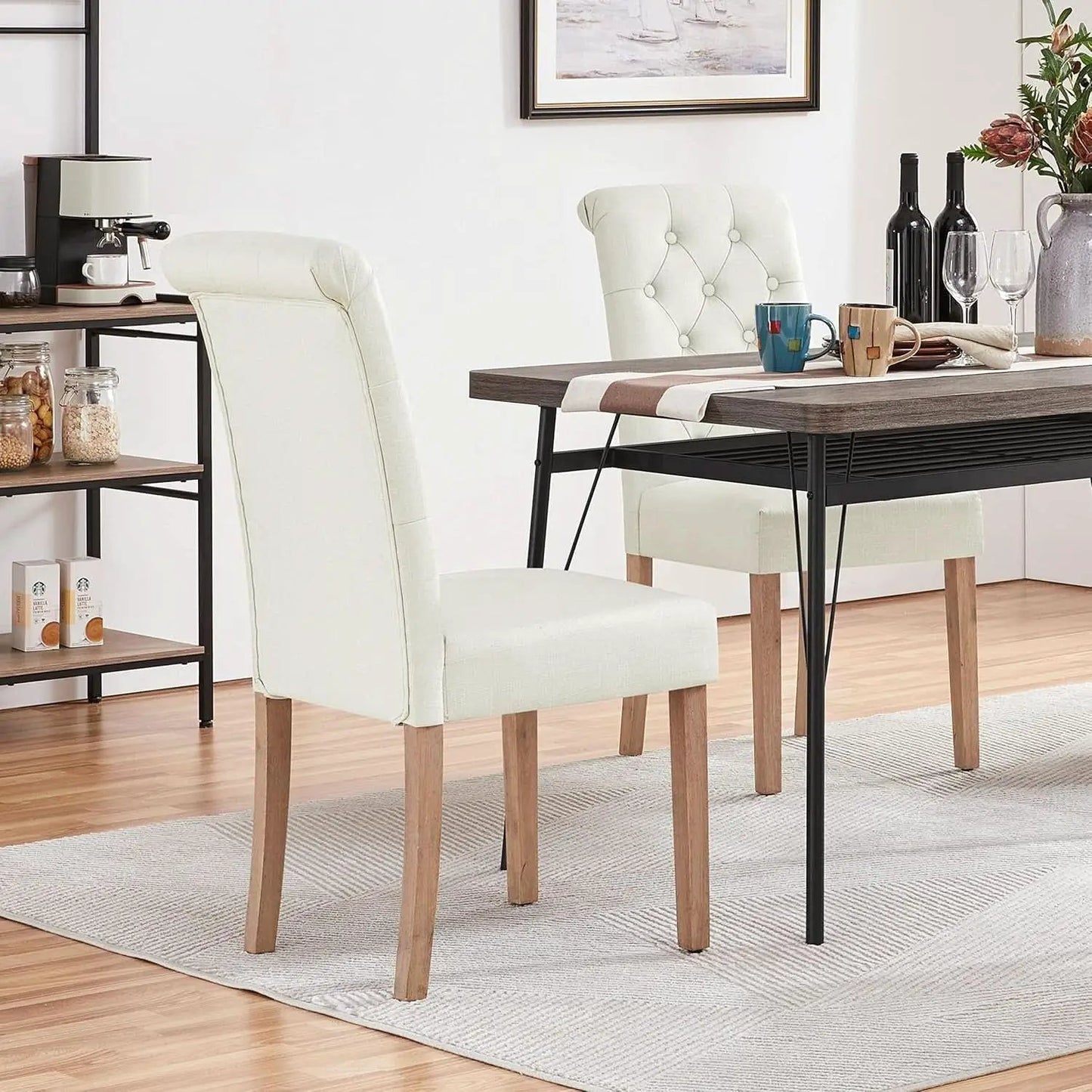 Beige Tufted Upholstered Dining Chairs Set Of 2 For Kitchen from PriceLows™