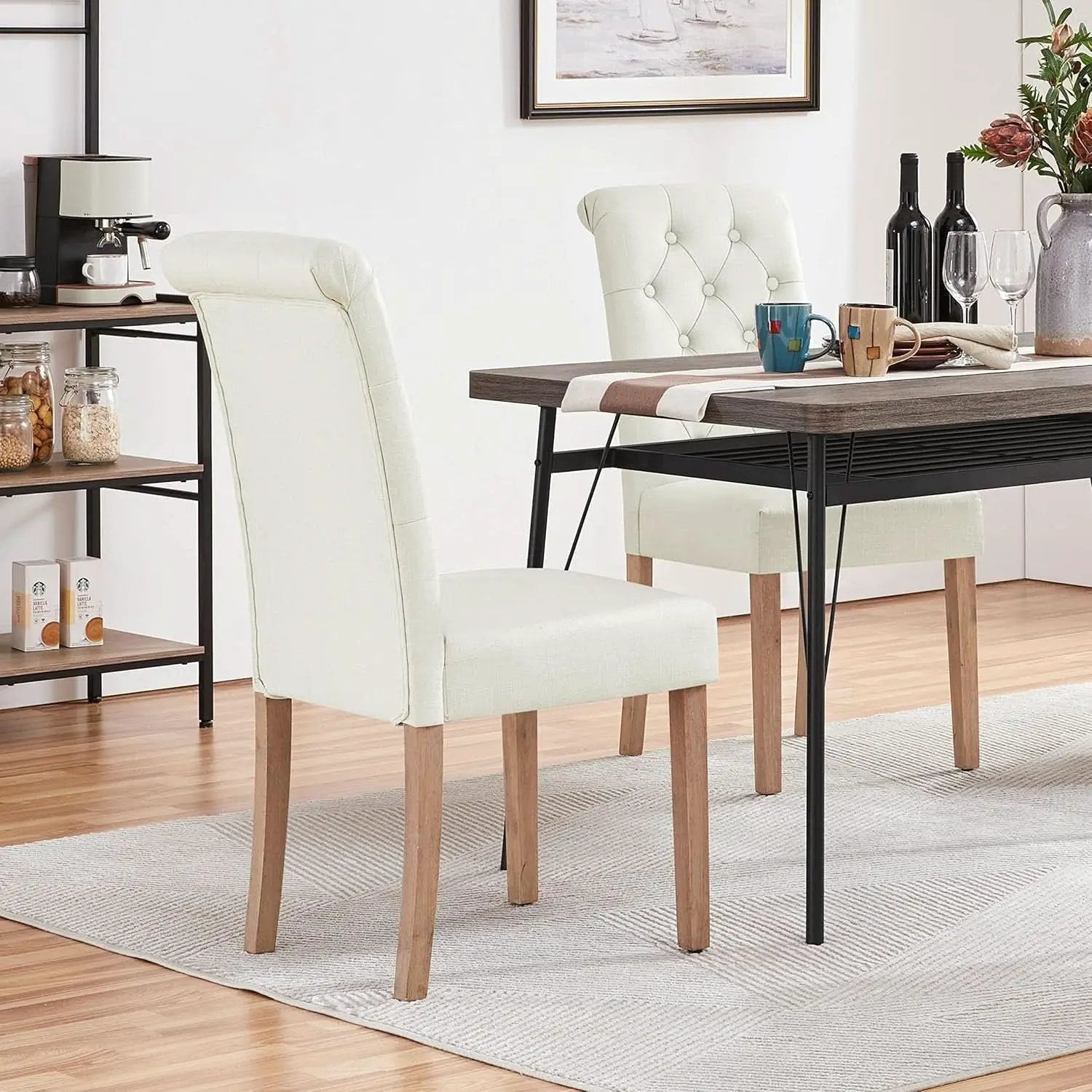 Beige Tufted Upholstered Dining Chairs Set Of 2 For Kitchen from PriceLows™