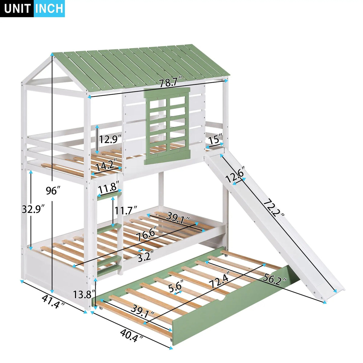 Twin House Bunk Bed | With Trundle | With Slide | White