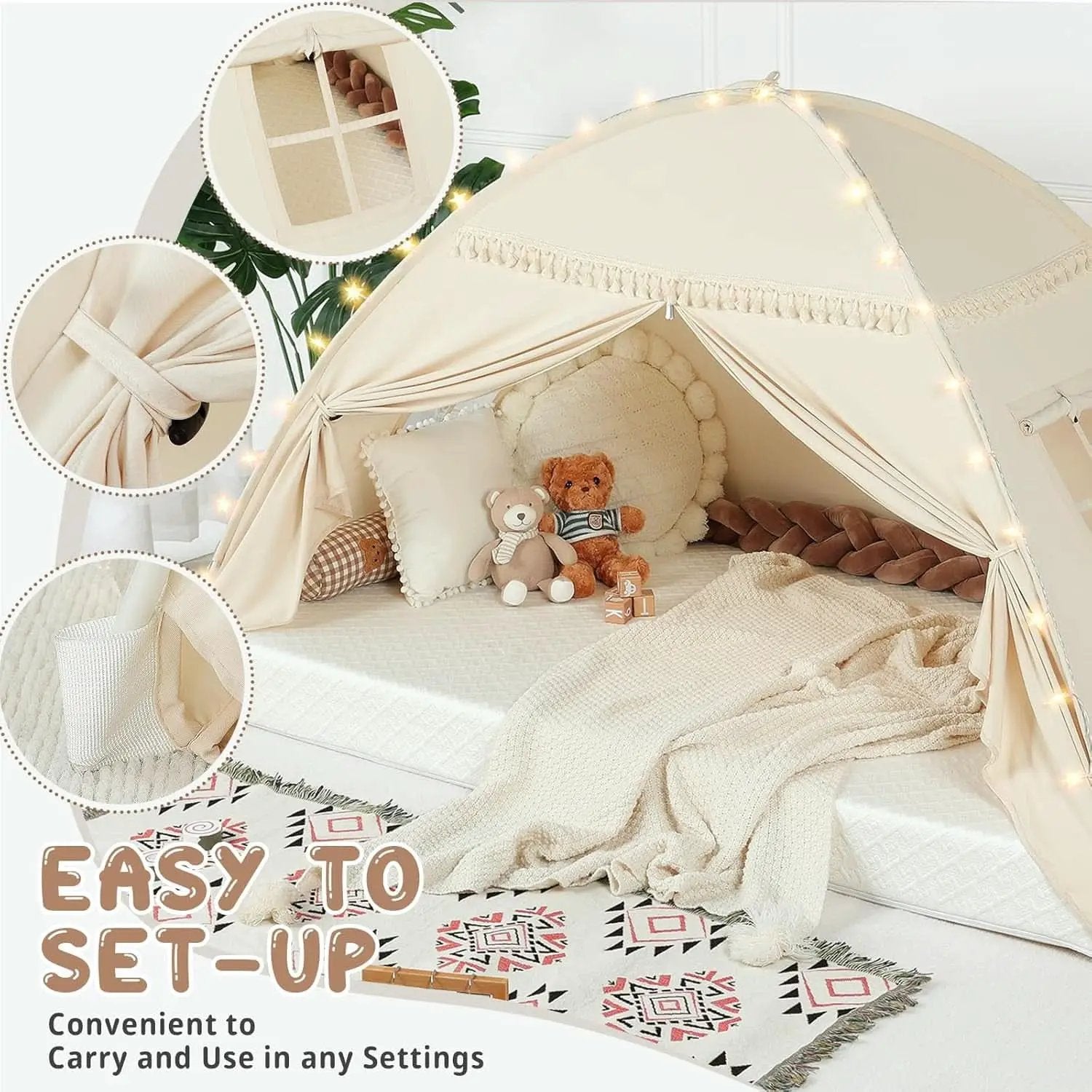 Golden Beige Premium Toddler Canopy Bed Tent Privacy from PriceLows™