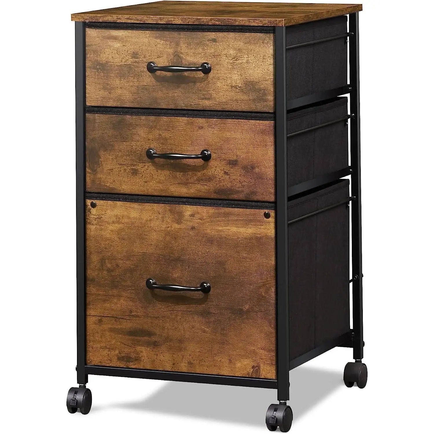 Rolling File Cabinet 3 Drawer In Rustic Brown Office Furniture from PriceLows™