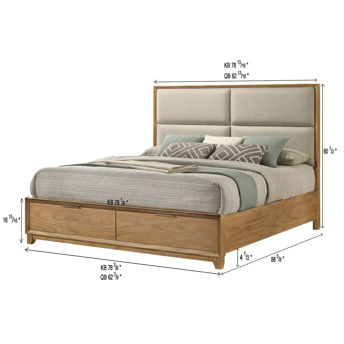 Contemporary Storage Platform Bed With Ultra Plush Headboard | 2 Pieces | Fabric & Wood | Bedroom