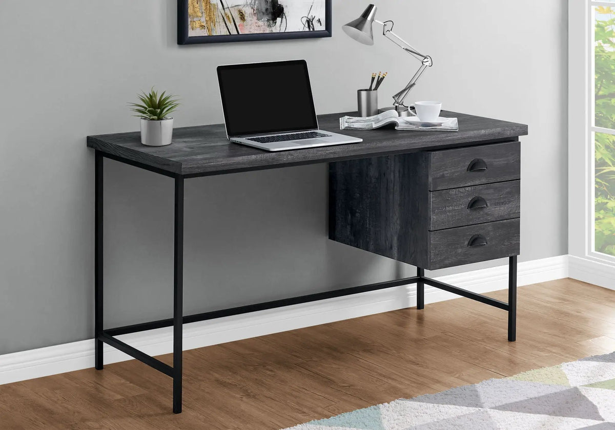 Computer Desk | 3 Storage Drawers | Metal Glides | 55.25 Inch Length