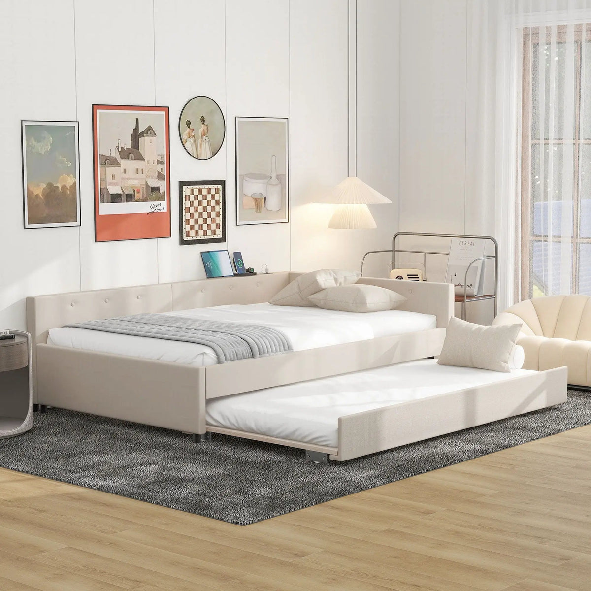 Upholstered Platform Bed | USB Ports | Space-Saving Design | 80.3 Inch Length