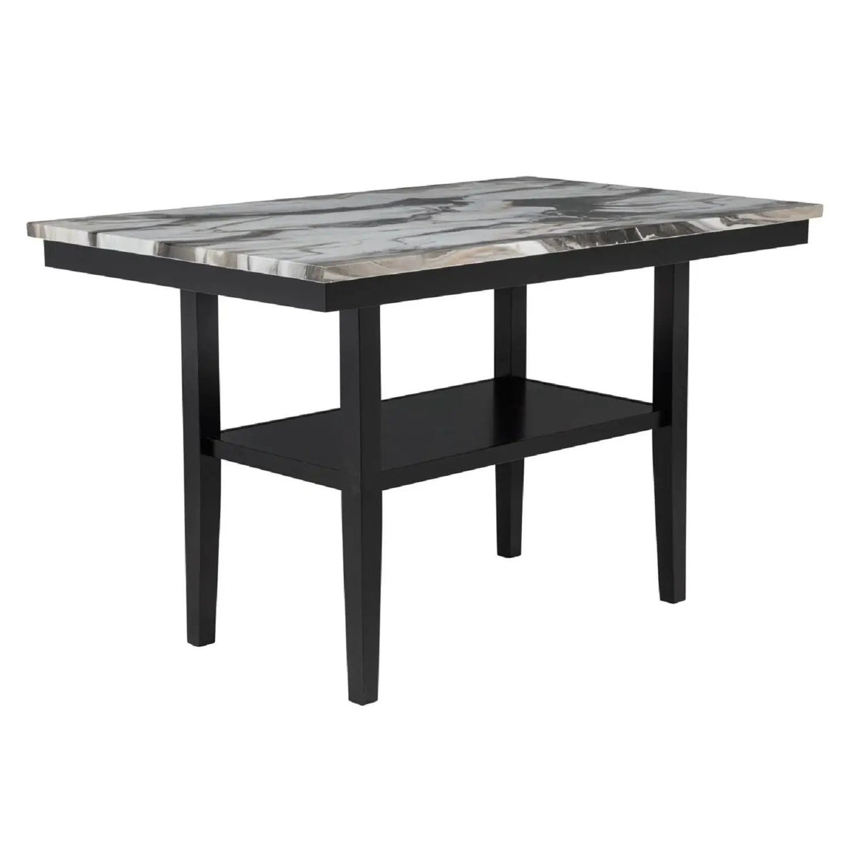 Counter Dining Table | 30.5 Inch Height | Faux Marble Top | Black