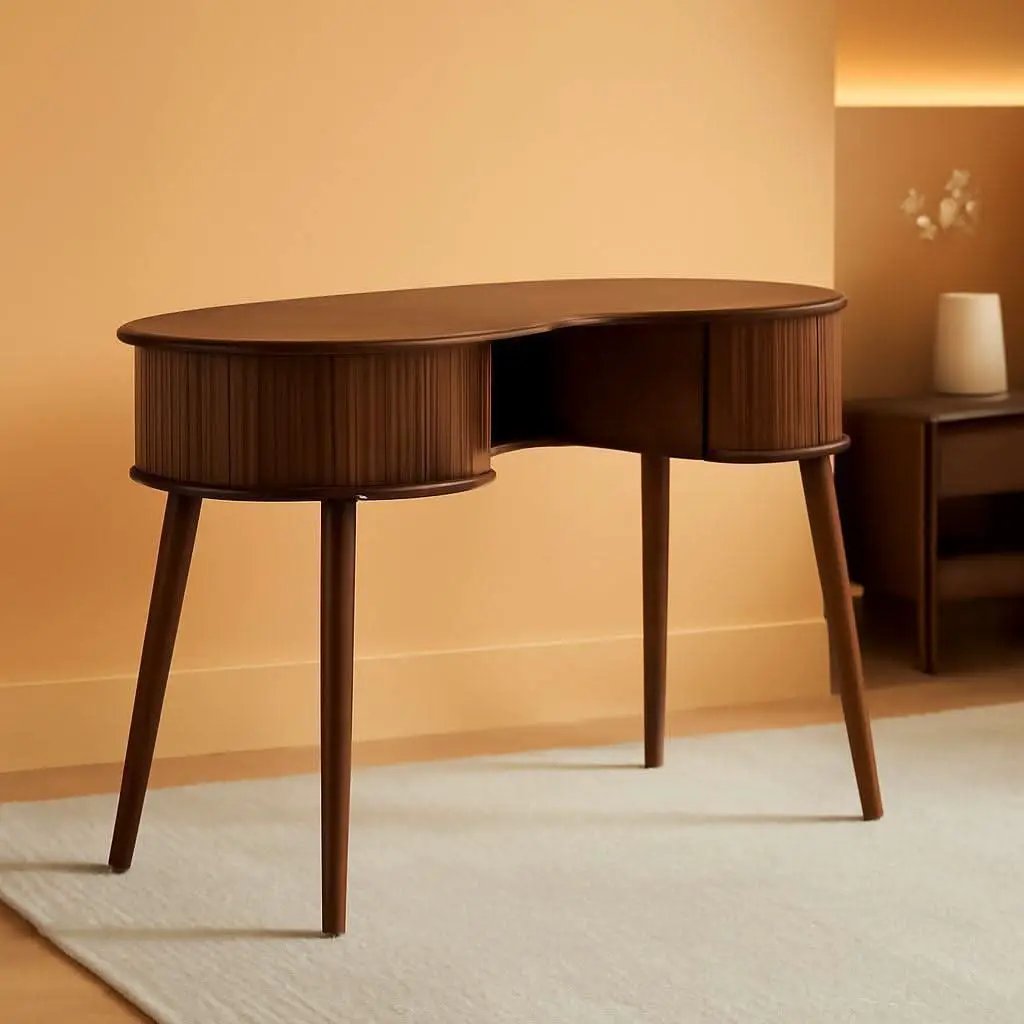 Ripple Desk Dark Walnut Vertical Groove Concealed Drawers from PriceLows™