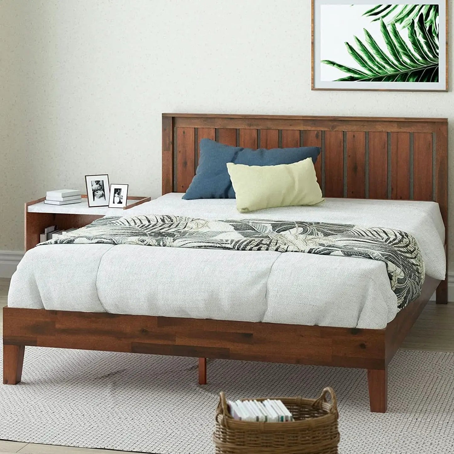 Queen Wood Platform Bed Frame With Headboard And Slats from PriceLows™