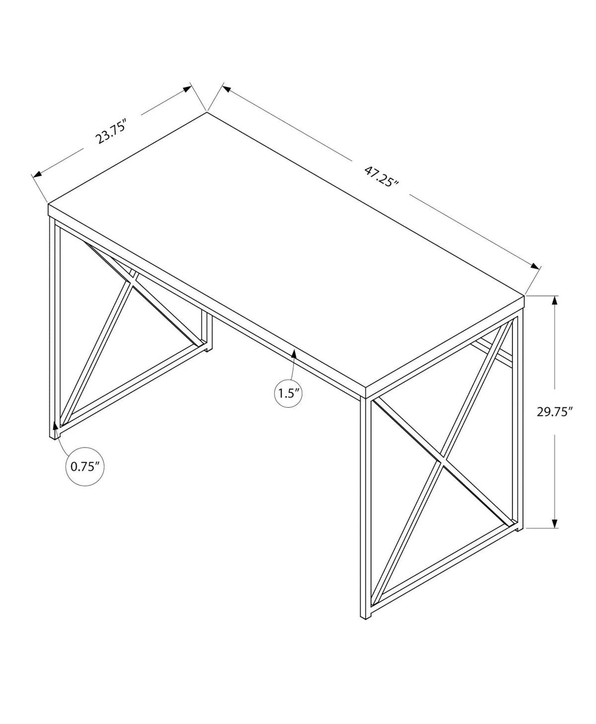 Glossy Computer Desk | 47.25 Inch Width | X-Design Metal Base | Easy-Clean Glossy Surface