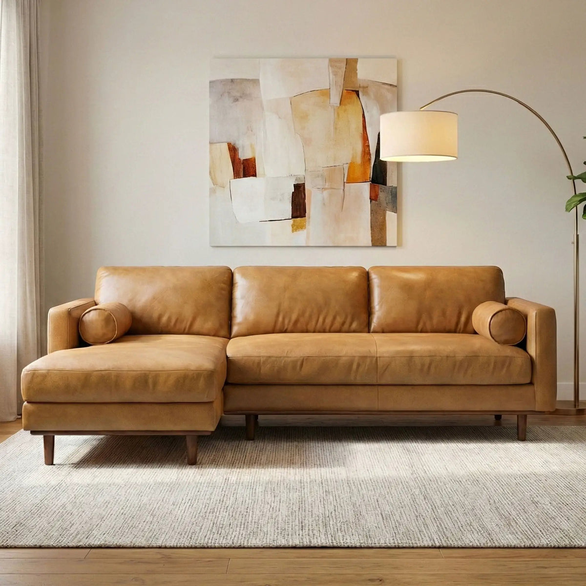 Morrison Upholstered Sectional Sofa | Genuine Aniline Leather | Chaise Cushions | 102.2 Inch Length