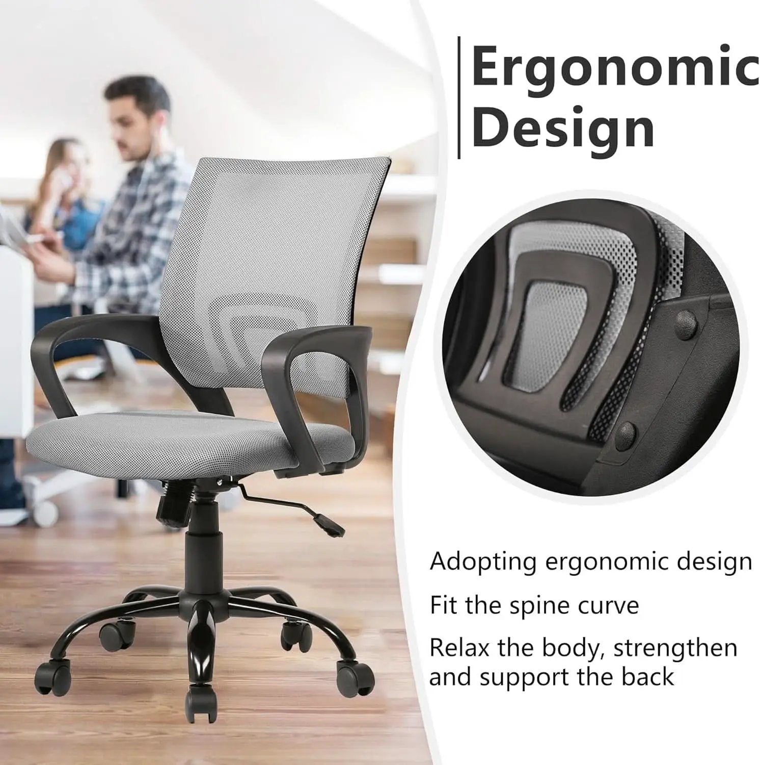 Ergonomic Mesh Office Chair With Lumbar Support Grey from PriceLows™