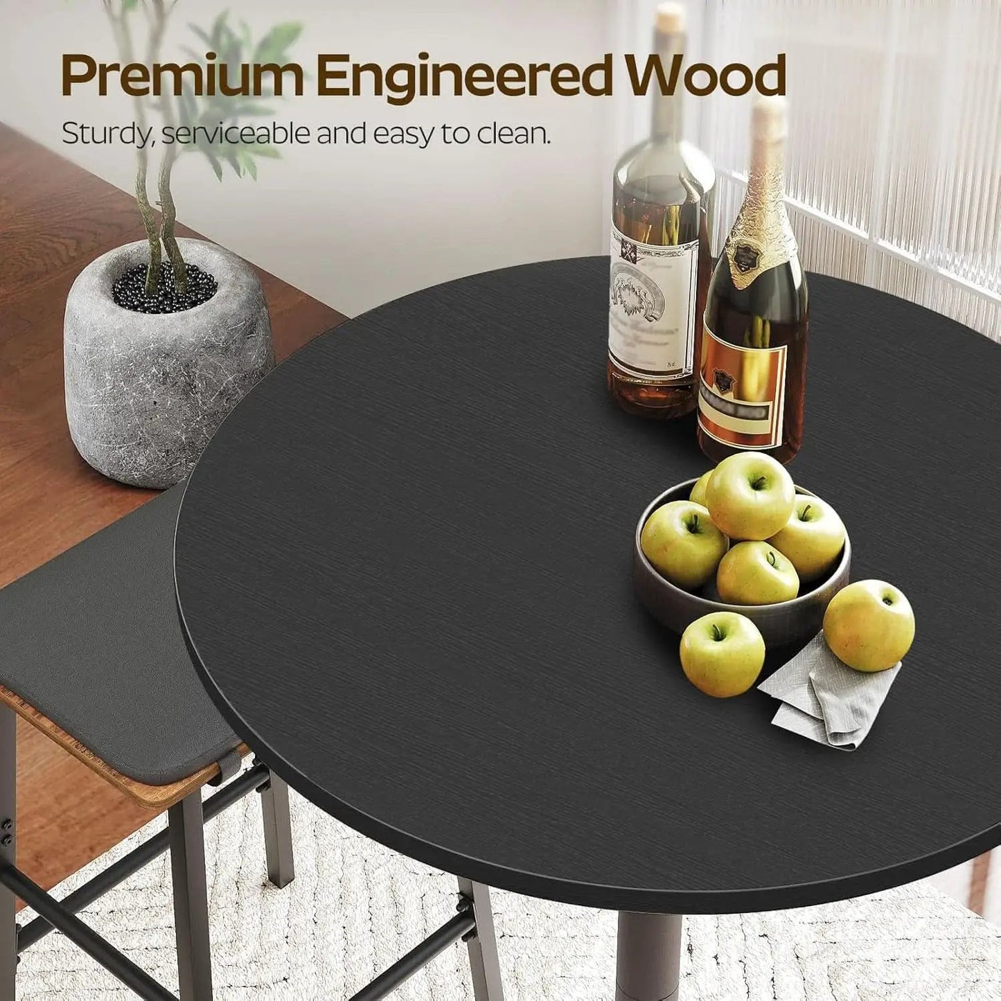 Round Counter height Bar Table Set Industrial Black from PriceLows™