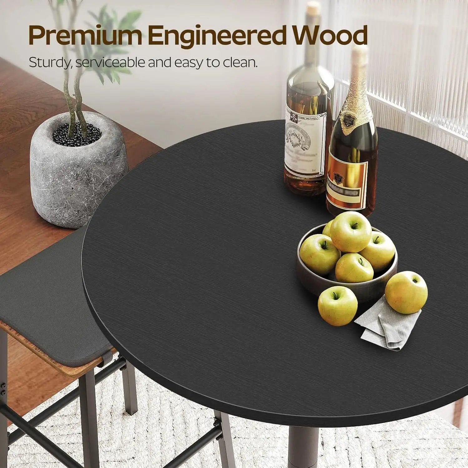 Round Counter height Bar Table Set Industrial Black from PriceLows™