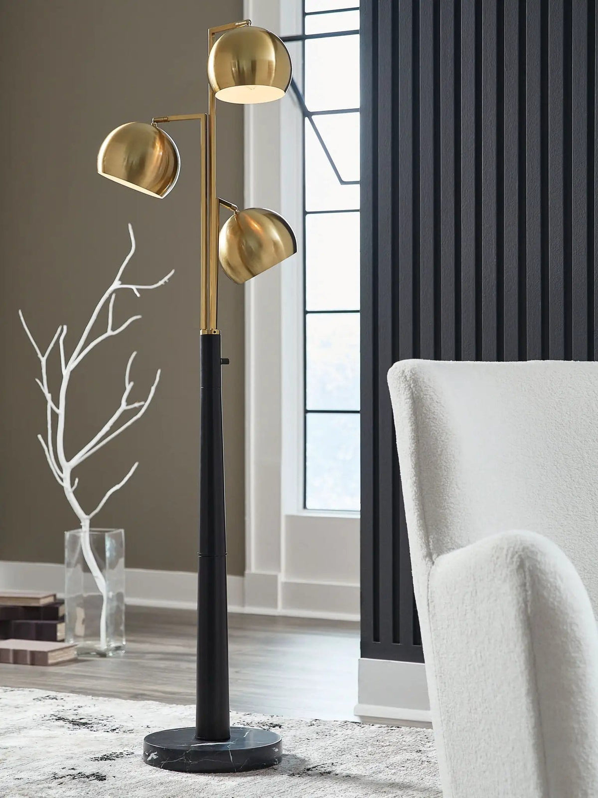 Sorcha Metal Floor Lamp | 19.75 x 12.88 x 67.88 in | Marble & Metal | Gold Finish / Black