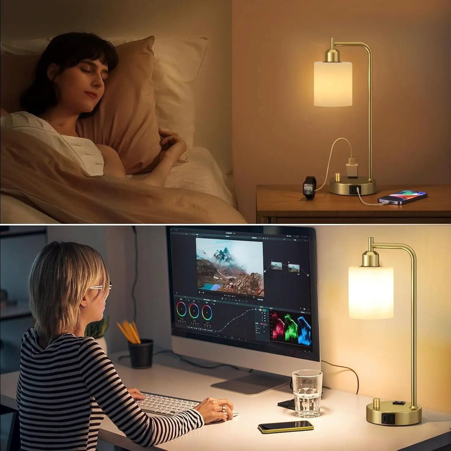 Industrial Table Lamps With USB Ports Dimmable Gold Shade from PriceLows™