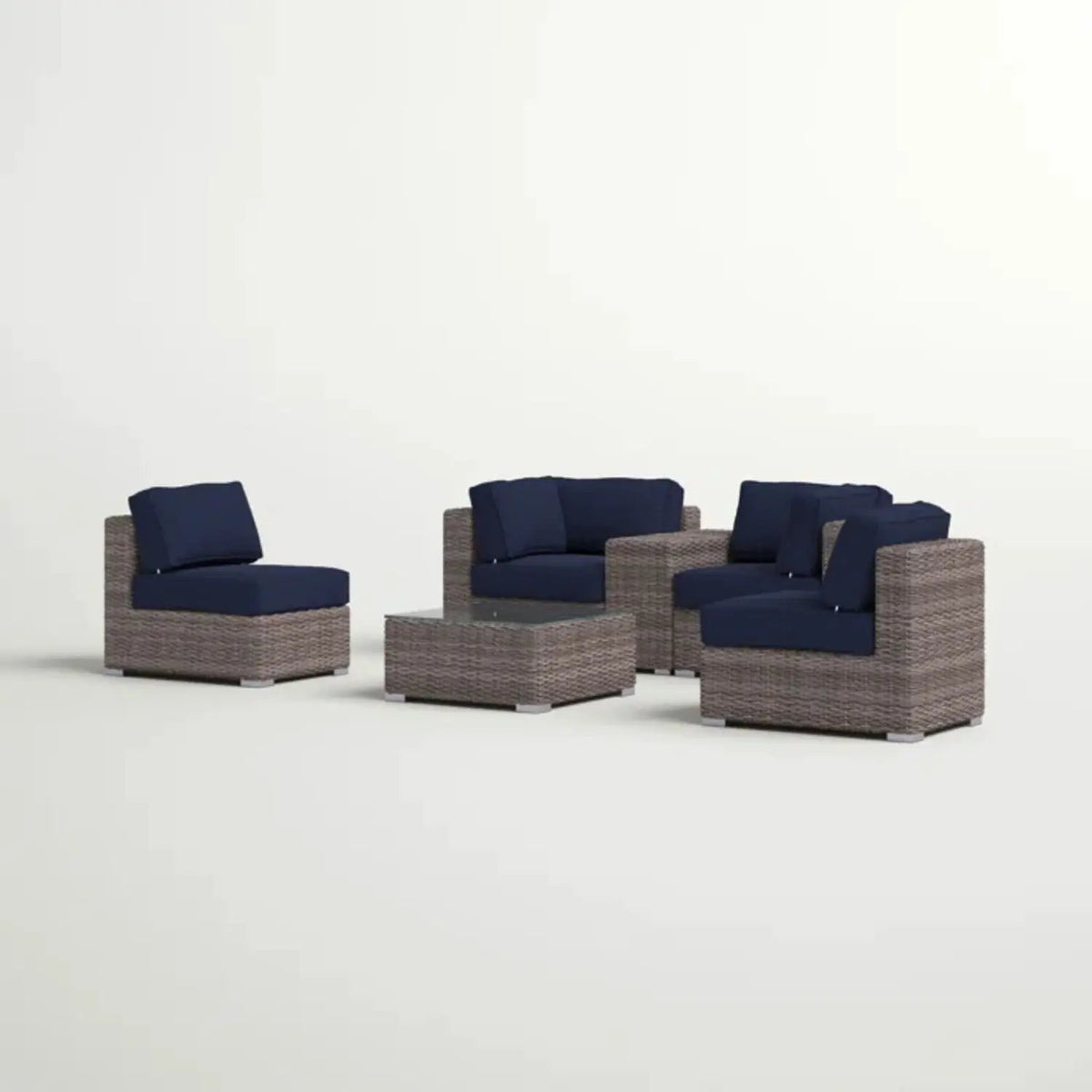 Wicker Seating Group Set | Table And Cushions Included | Aluminum Frames | Hand-Woven Wicker