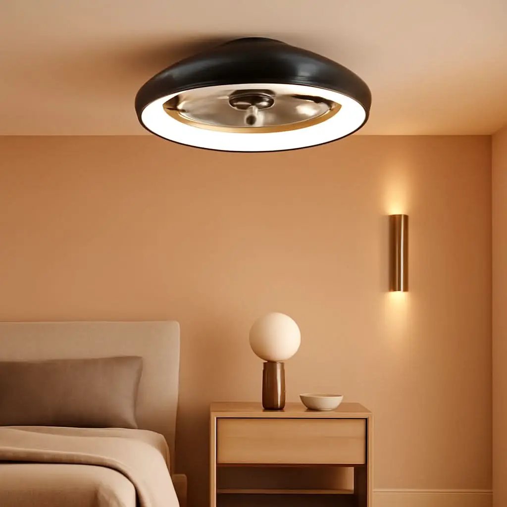 20 Inch Black Flush Mount Ceiling Fan With Dimmable Lights from PriceLows™