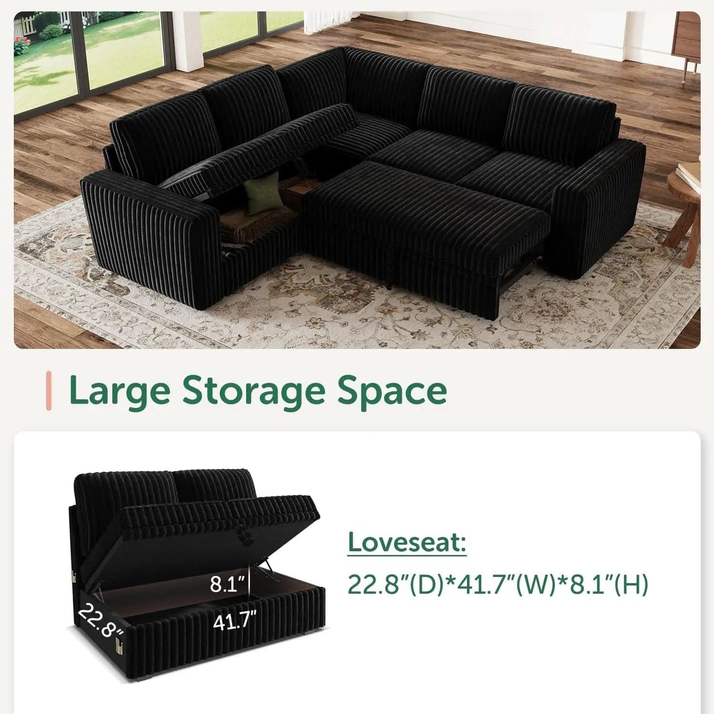 Modular Sleeper Sectional Sofa Charcoal With Storage from PriceLows™